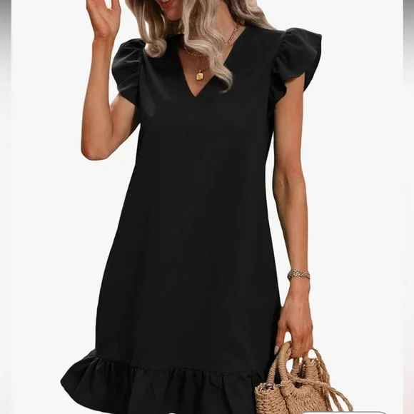 Black flutter sleeve shift style dress NWT! Size XL - Picture 1 of 8